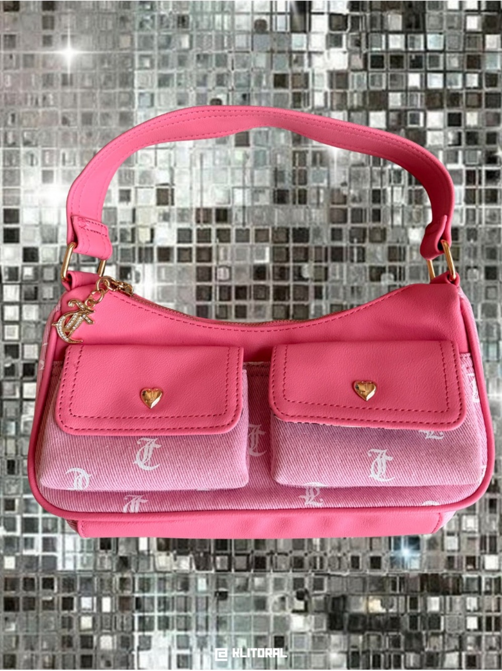 Pink Juicy Shoulder Bag with Gold Accents